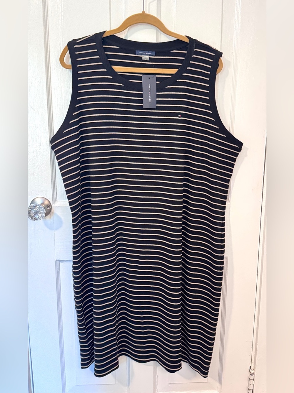 Tommy Hilfiger Black & Cream Tan Striped Knit Dress with Tag
